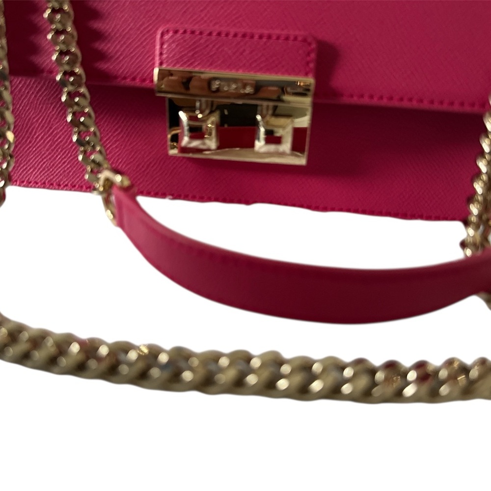 Furla Bella Pink Structured Shoulder Bag with Gold Hardware, back pocket. NWOT - Picture 7 of 10